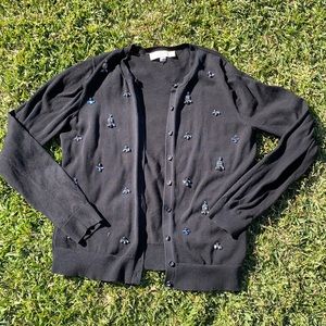 Ann Taylor LOFT black Tiffany’s Cardigan Sweater with Decorative Beads